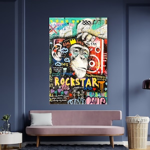 Monkey Ghettoblaster Painting | Banksy Style Wall Art | Original Painting | 100% Hand Painted Pop Art