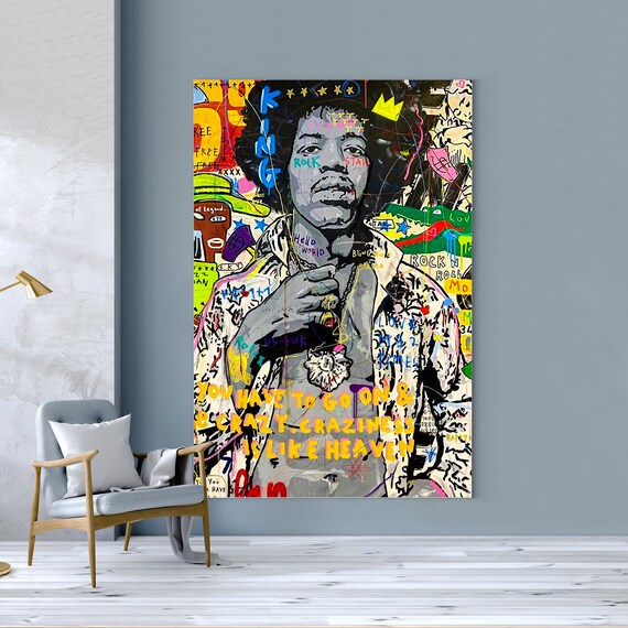 Poster Toile Jimi Hendrix Abstract - Art Mural Moderne - Bold Bloc Design - Neuf