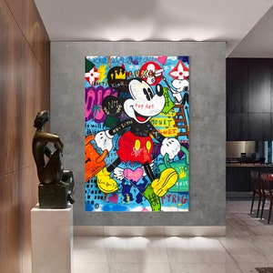 Mickey Mouse Shopping Painting | Banksy Style Wall Art | Original Painting | 100% Hand Painted Pop Art