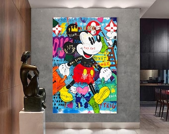 Mickey Mouse Shopping Painting | Banksy Style Wall Art | Original Painting | 100% Hand Painted Pop Art