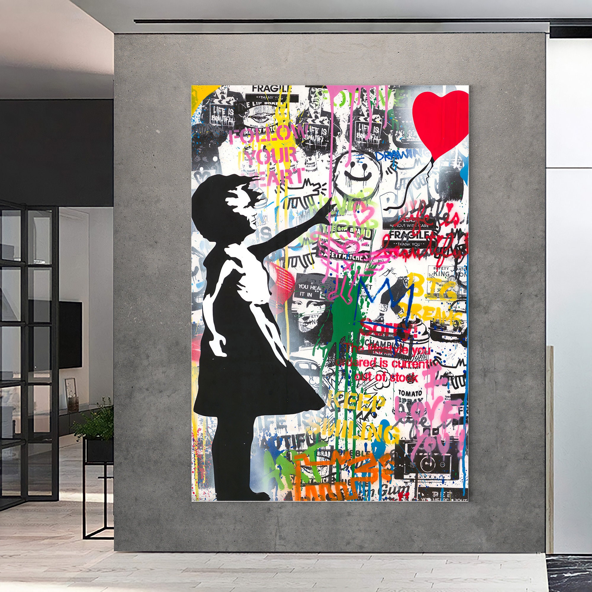 Balloon Girl Painting Banksy Style Wall Art Original Painting 100 Hand