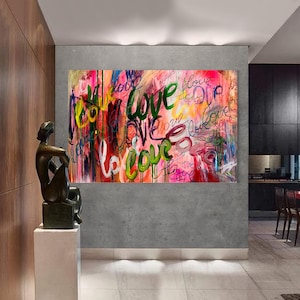 Abstract Wall Art Love Painting | Banksy Style Wall Art | Original Painting | 100% Hand Painted Pop Art