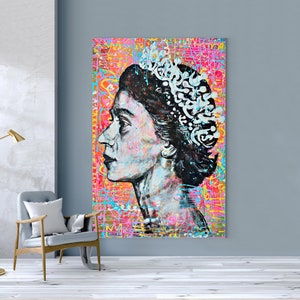 Queen Colorful Painting | Banksy Style Wall Art | Original Painting | 100% Hand Painted Pop Art