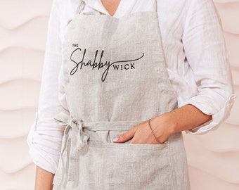 Linen apron personalized name apron embroidery. Customized apron for women and men. Embroidered apron with pockets. Cooking apron.