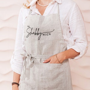 Linen apron personalized name apron embroidery. Customized apron for women and men. Embroidered apron with pockets. Cooking apron. Natural