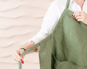 Linen adjustable apron for women linen apron with pockets. Cooking apron women linen gardening apron organic. Full apron, long apron