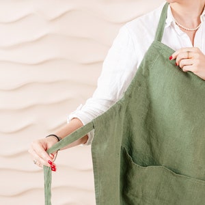 Linen adjustable apron for women linen apron with pockets. Cooking apron women linen gardening apron organic. Full apron, long apron