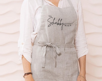 Personalized apron linen adjustable apron. Embroidered apron, personalized apron for women. Custom apron embroidered, monogram apron