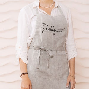 Linen apron personalized name apron embroidery. Customized apron for women and men. Embroidered apron with pockets. Cooking apron. image 2