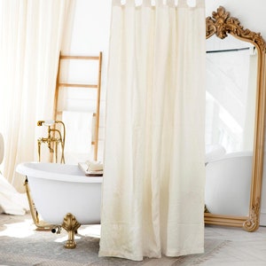Linen Shower Curtain, Tab Top, Custom Farmhouse Style