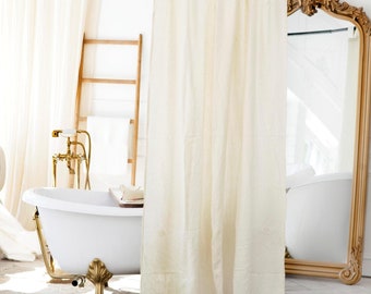 Linen Shower Curtain, Tab Top, Custom Farmhouse Style