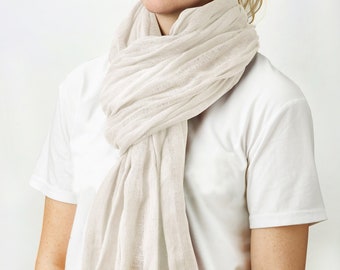 Linen scarf women lightweight scarf linen long scarf,  organic scarf linen head scarf linen shawl washed linen scarf