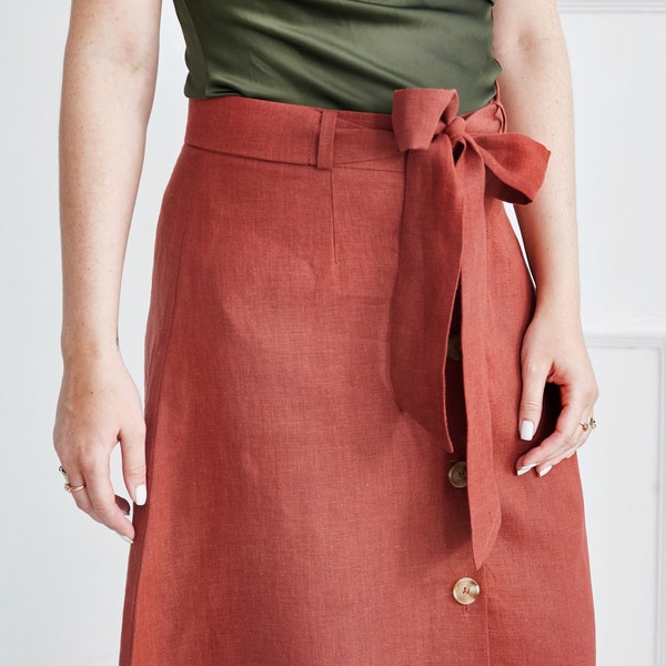 Linen wrap skirt, linen skirt women, Linen skirt with belt , linen a line skirt linen skirt for women , plus size skirt ,  button-down skirt