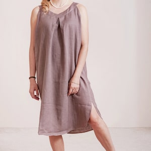 brown linen slip dress LINEN SILK TWEED DRESS IN BROWN main image 0