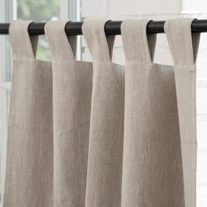 Custom linen blackout curtains for bedroom, kitchen, living room, nursery. Farmhouse linen curtains - tab, tie, eyelet, rod pocket, back tab