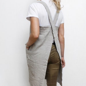 Stonewashed linen crossback apron for women - linen apron cross back apron with pockets - japanese apron - pinafore apron  - artist pinafore