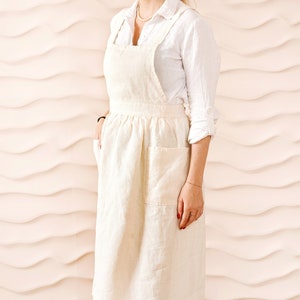 Pinafore linen apron dress with pockets for women. Linen retro apron, linen pinafore dress apron, gift for mom, gift for her