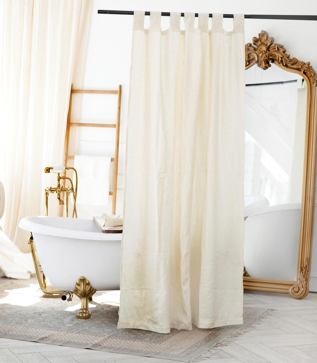 Linen Shower Curtain. Custom Shower Curtain. Natural Linen Curtains