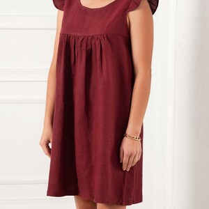 Robe en lin, chemise de nuit en lin bois rose. Robe d'été en lin, robes en lin pour femme, robe chasuble en lin, cadeau pour elle. Lin Woodrose Crimson