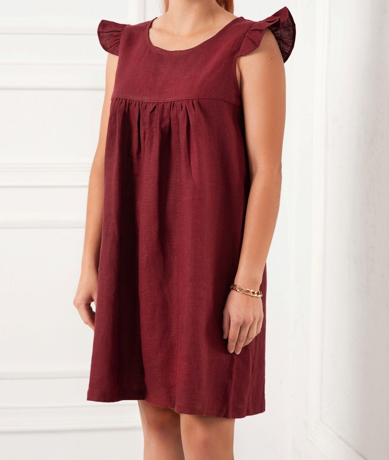 Robe en lin, chemise de nuit en lin bois rose. Robe d'été en lin, robes en lin pour femme, robe chasuble en lin, cadeau pour elle. Lin Woodrose Crimson