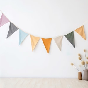 Linen Bunting Banner - Flag Garland Decoration - Birthday Bunting, Wedding & Nursery Banner - Pennant Banner Wall Hanging - Baby Room Decor