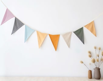 Linen Bunting Banner: Colorful Flag Garland, Nursery Decor