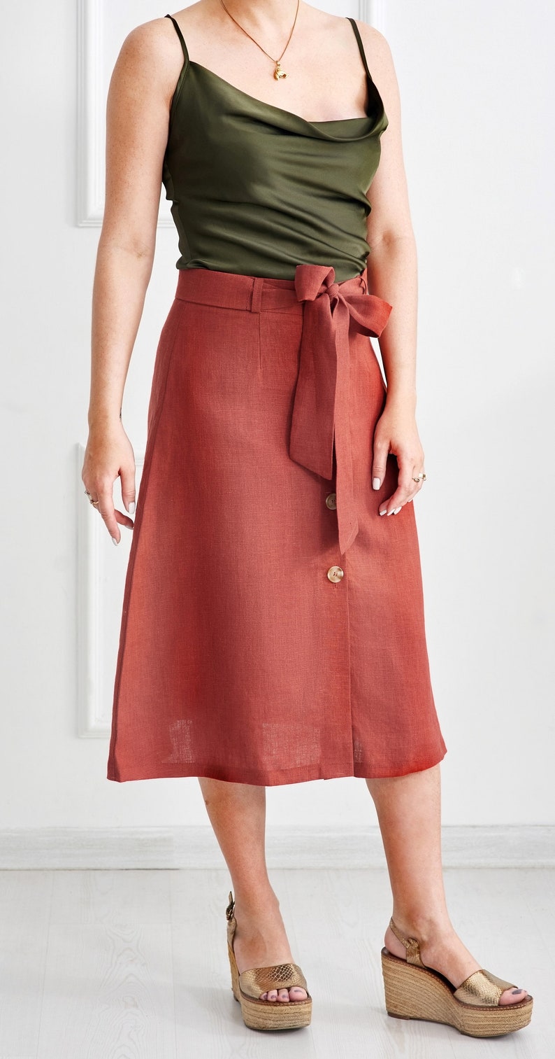 Linen wrap skirt, linen skirt women, Linen skirt with belt , linen a line skirt linen skirt for women , plus size skirt , button-down skirt image 2