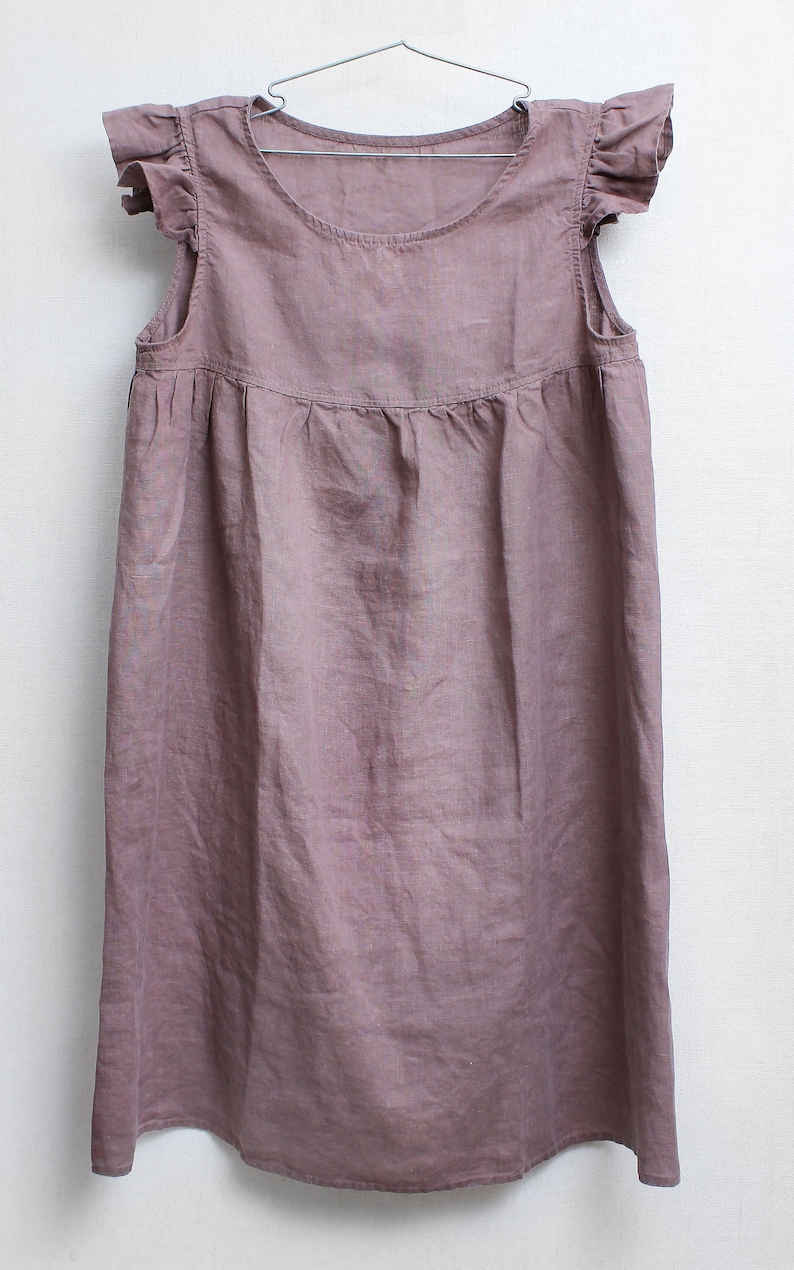 Robe en lin, chemise de nuit en lin bois rose. Robe d'été en lin, robes en lin pour femme, robe chasuble en lin, cadeau pour elle. Lin Woodrose image 4