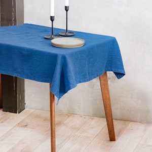 Carré de nappe en lin, nappe en lin nappe vintage, nappe de ferme nappe en lin vintage, rectangle de nappe en lin Bleu