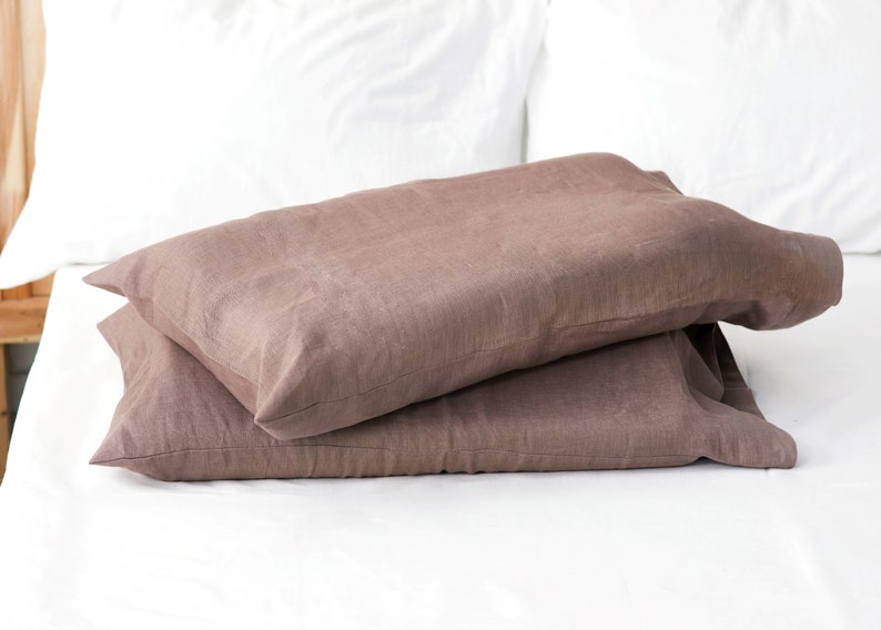 Woodrose Linen Bedding Set Queen: 2 pillowcases standard size and Organic Sheets linen fitted sheet and linen flat sheet Organic Linen image 8