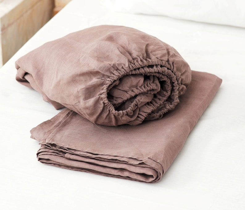 Woodrose Linen Bedding Set Queen: 2 pillowcases standard size and Organic Sheets linen fitted sheet and linen flat sheet Organic Linen image 6