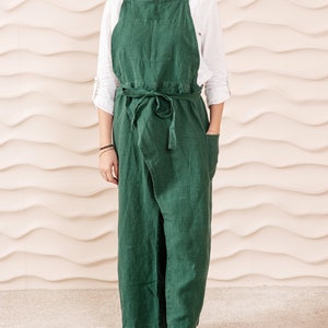 Pottery apron for women linen apron for men. Pottery apron split leg, potters apron, plus size apron, full apron, adjustable apron Deep green