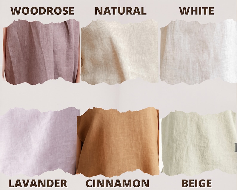May include: Six fabric swatches in different colors: Woodrose, Natural, White, Lavander, Cinnamon, and Beige.
