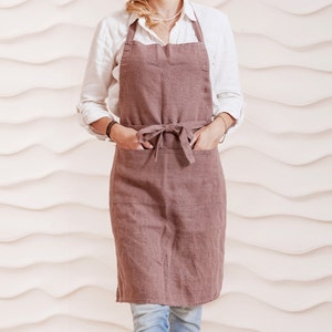 Linen apron personalized name apron embroidery. Customized apron for women and men. Embroidered apron with pockets. Cooking apron. Woodrose