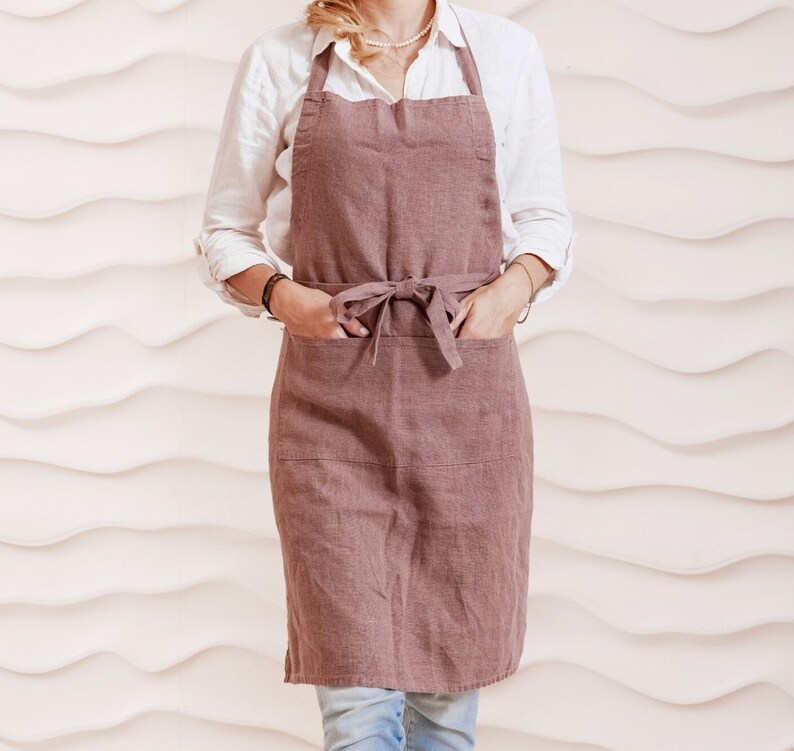 Linen apron personalized name apron embroidery. Customized apron for women and men. Embroidered apron with pockets. Cooking apron. Woodrose