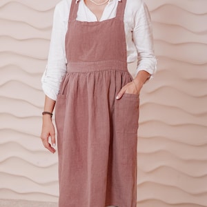 Linen pinafore apron pinafore dress with pockets, linen retro apron for women, linen pinafore dress, makeup artist apron