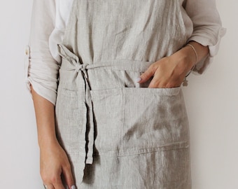 Women's Linen Apron for cooking , gardening and working. Linen pinafore apron with pockets. Christmas gift for her.