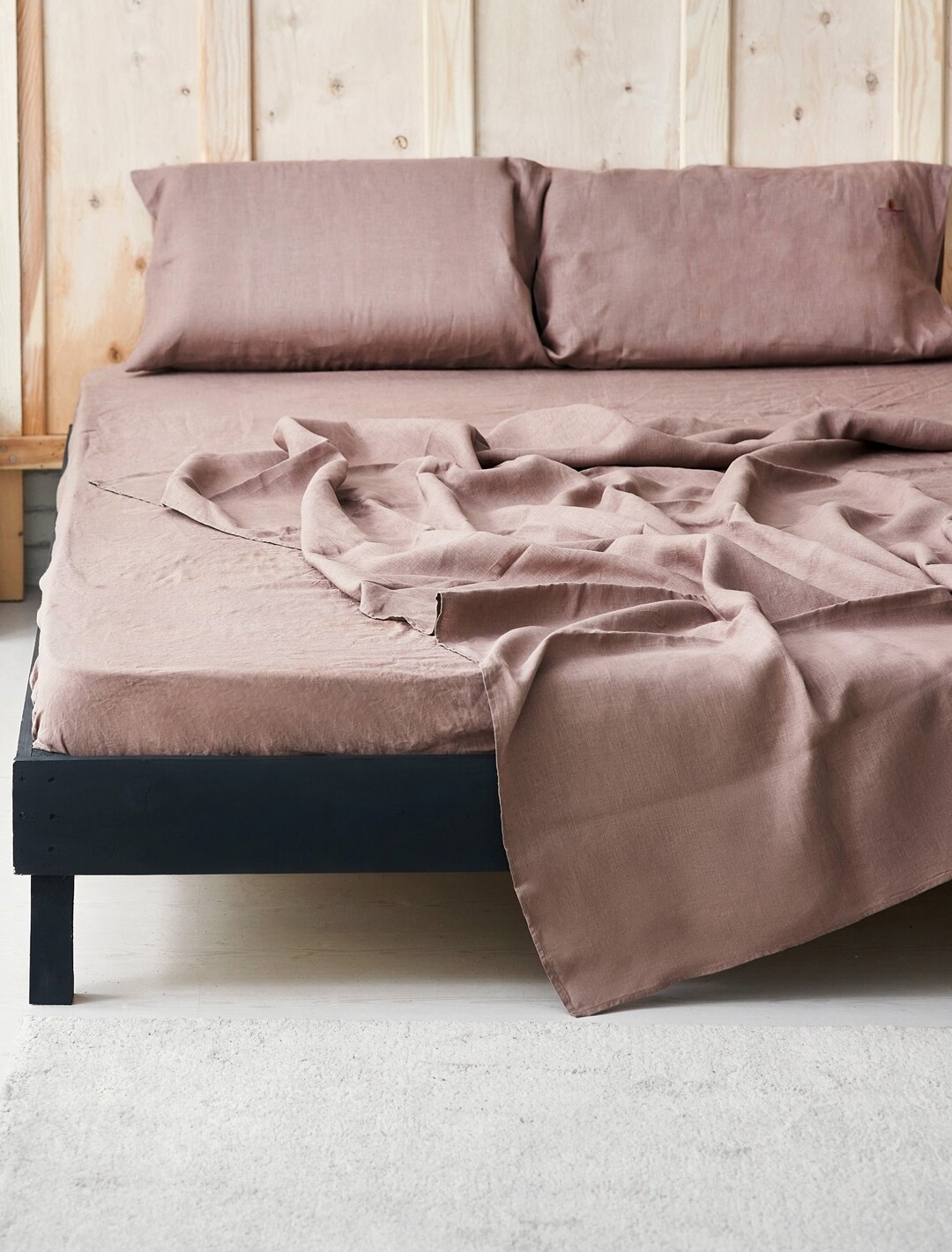 Linen Sheet Set Queen Size in Various Colors 4 Pc. Stonewashed Linen