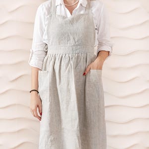 Linen pinafore apron dress for women. Pinafore linen apron with pockets. Linen retro apron, linen pinafore dress apron, cooking apron women