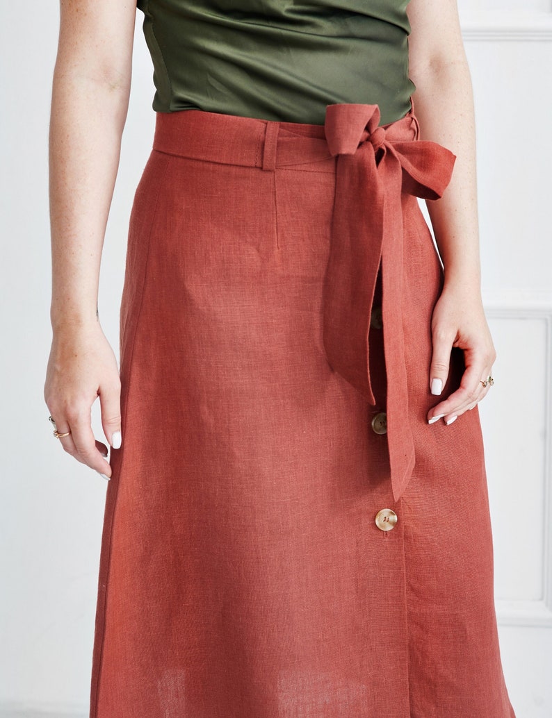 Linen wrap skirt, linen skirt women, Linen skirt with belt , linen a line skirt linen skirt for women , plus size skirt , button-down skirt Red