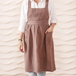 Linen pinafore apron dress with pockets for women. Retro apron linen pinafore dress Woodrose