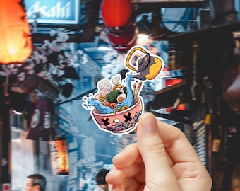Kawaii Ramen Bowl Sticker: Anime Food, Glossy Vinyl