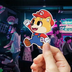 Shiba Mario SHIBA-Aufkleber, Mario-Aufkleber, Super Mario-Aufkleber, glänzender Vinyl-Aufkleber, wasserfester Shiba Mario Anime-Aufkleber
