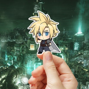 クラウド・ストライフ ステッカー、ワンピース ステッカー、ファイナルファンタジー 7、ステッカー、ちびクラウド アニメキャラクター 光沢ビニール 防水ステッカー