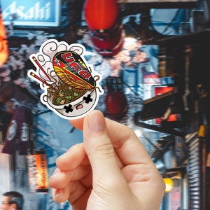 UFO YAKISOBA bowl sticker, Asian Food Sticker, Adorable dead, Glossy Vinyl Paper, Ramen Noodle Bowl Sticker