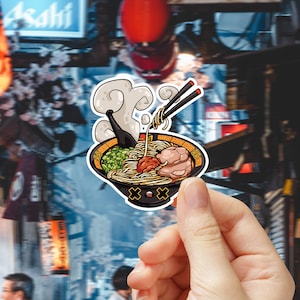 Adorable Dead Ichiran RAMEN BOWL STICKER, Asian Food Sticker, One Piece Sticker, Glossy Vinyl Sheet Paper Ichiran Ramen Noodle Bowl Sticker