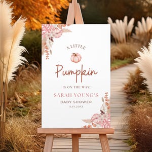 Printed Pumpkin Baby Shower Welcome Sign, Little Pumpkin On Her Way Baby Shower, Fall Baby Shower, Autumn Harvest Baby