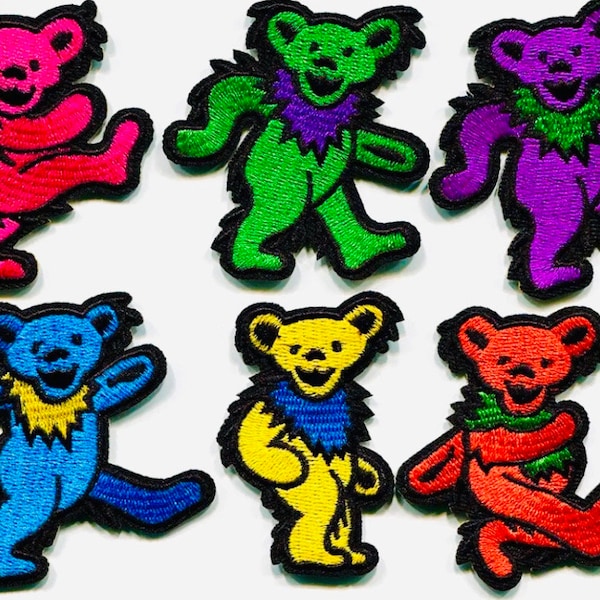 GRATEFUL DEAD Dancing Bears Patch Iron On Ready Colored Bear Stealie Logo Skull Embroidered Music Greatful Train