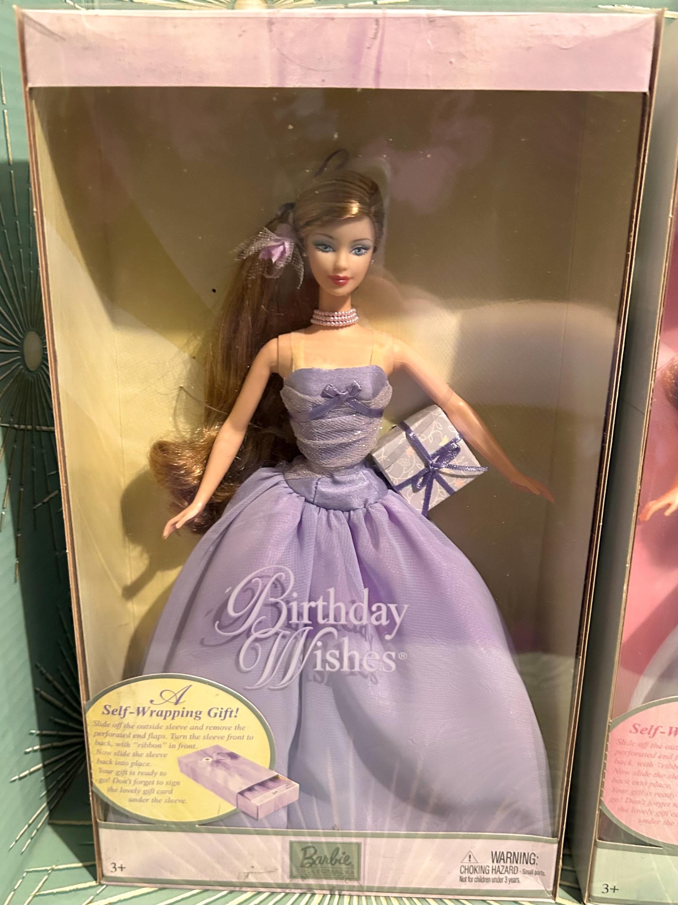 birthday wishes black barbie blue dress 2000s Vintage 2003 Purple or Gown Mattel Collector Edition NRFB May this Barbie doll be a good luck charm to help birthday wishes come true 2000 Birthday Wishes Barbie Blue