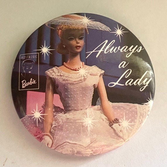 Rare Barbie Vintage 1989 Nostalgic Starburst Always a Lady Plantation Belle Novelty Collectible Button Pin